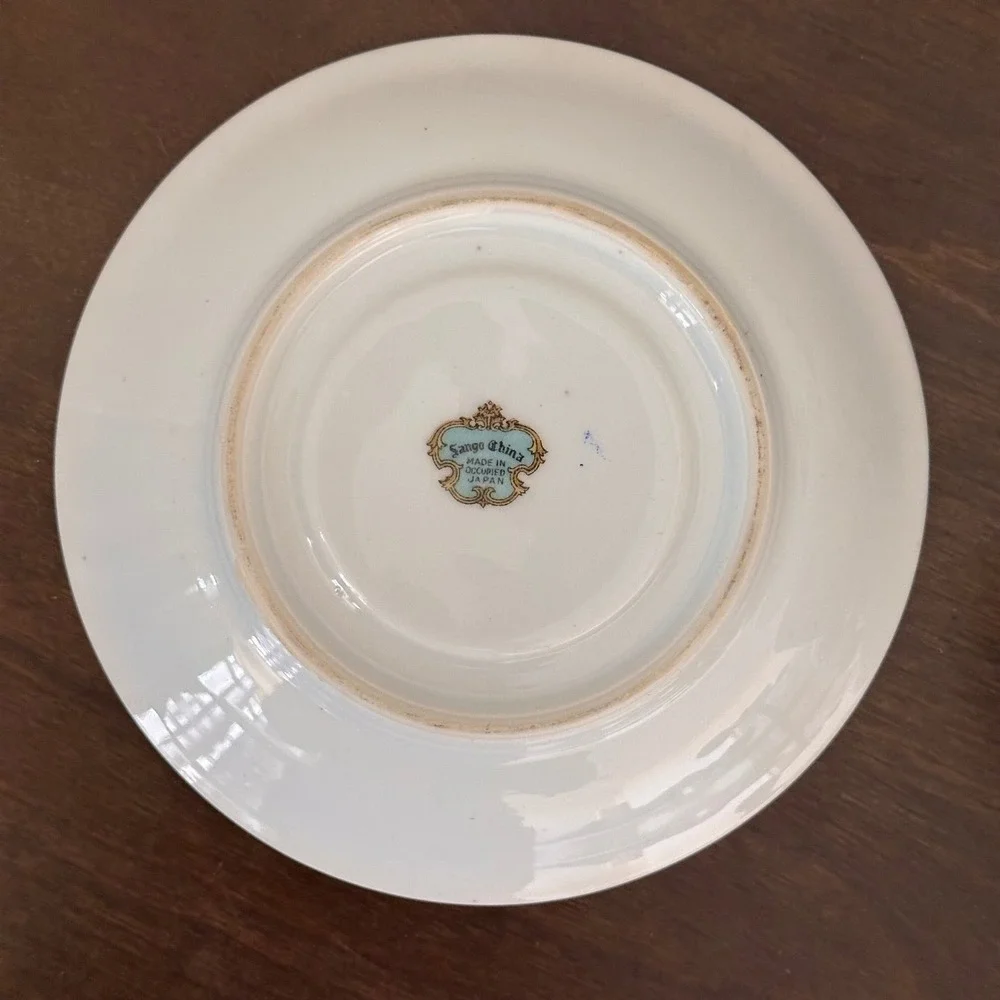 Sango China Cup Saucer Floral Green‎ Gold Rim Vintage Victorian Pattern